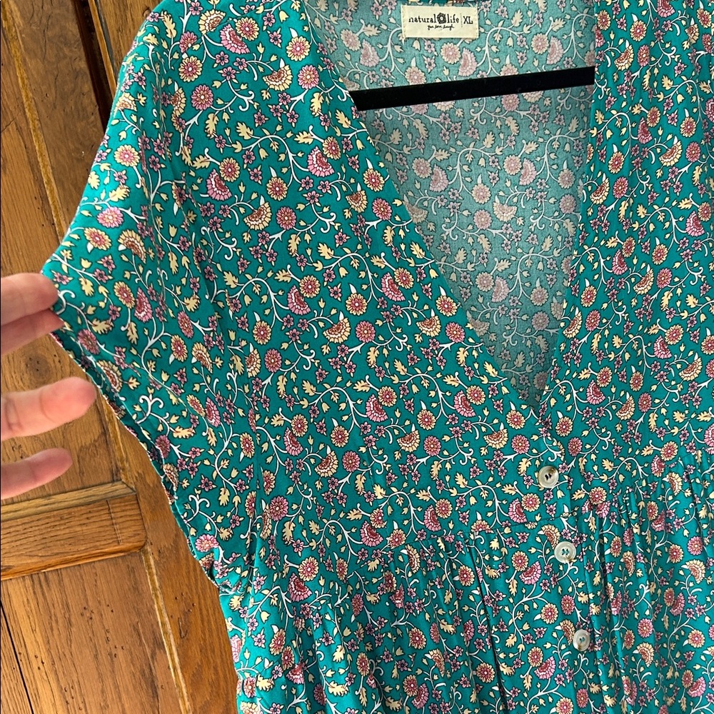 NATURAL LIFE Teal Floral Maxi Dress with Orange Hem - Picture 5 of 8